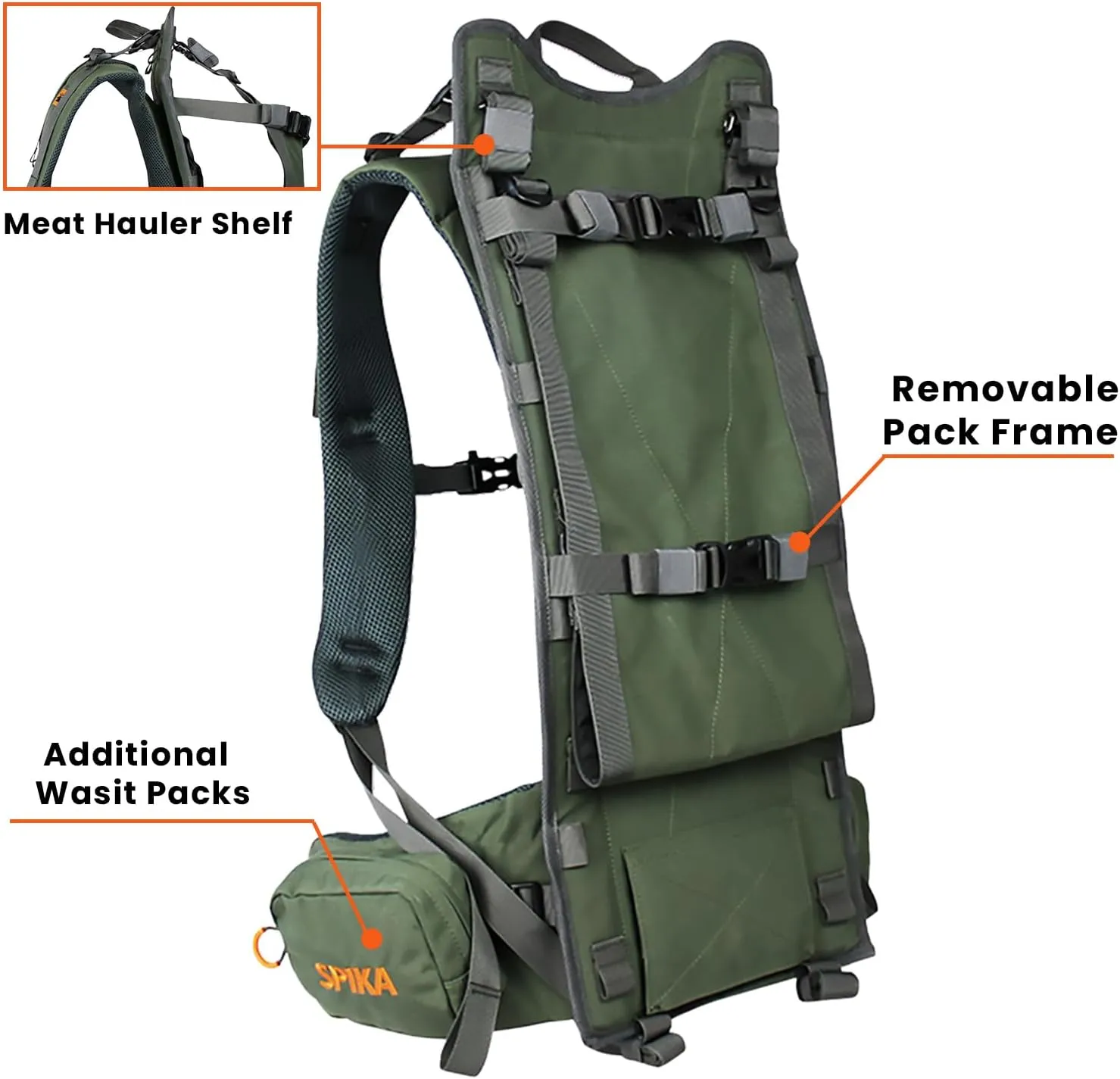 SPIKA Hunting Backpacks for Men,Internal Frame Hunting Pack with Rifle Holder,40L/80L   Extendable Capacity for Bow Rifle Gun