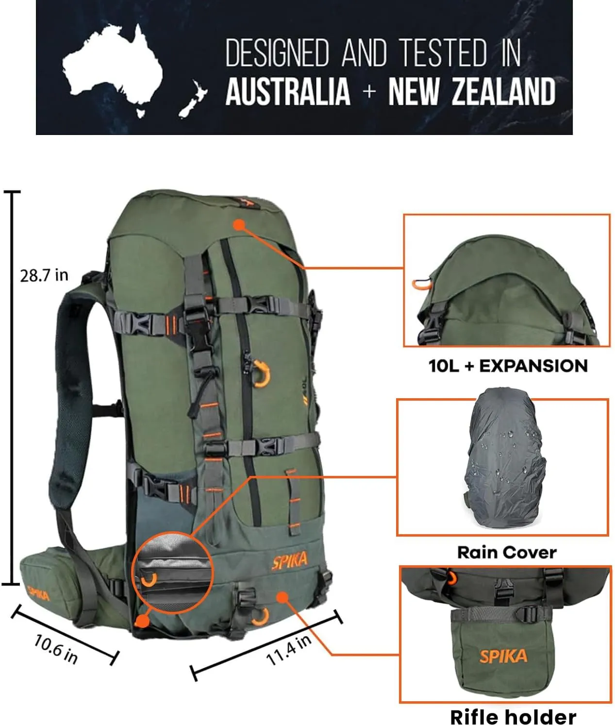 SPIKA Hunting Backpacks for Men,Internal Frame Hunting Pack with Rifle Holder,40L/80L   Extendable Capacity for Bow Rifle Gun