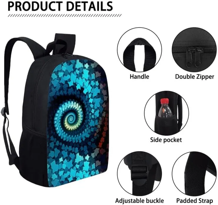 Spiral Marbles Boys Girls Backpacks Sets Marble Painting Canvas Lunch Bag Aesthetic Modern Arts Double Zipper Pencil Box for Junior Senior Students