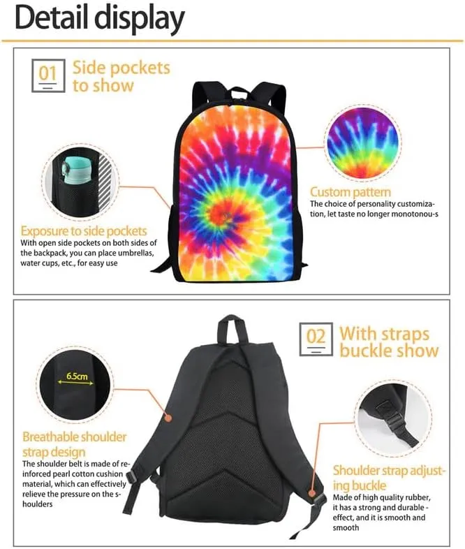Spiral Marbles Boys Girls Backpacks Sets Marble Painting Canvas Lunch Bag Aesthetic Modern Arts Double Zipper Pencil Box for Junior Senior Students