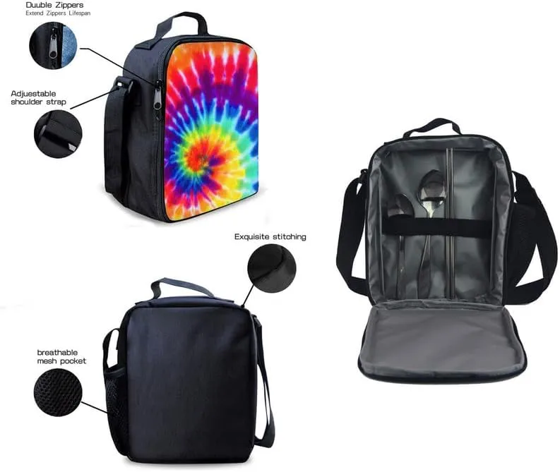 Spiral Marbles Boys Girls Backpacks Sets Marble Painting Canvas Lunch Bag Aesthetic Modern Arts Double Zipper Pencil Box for Junior Senior Students