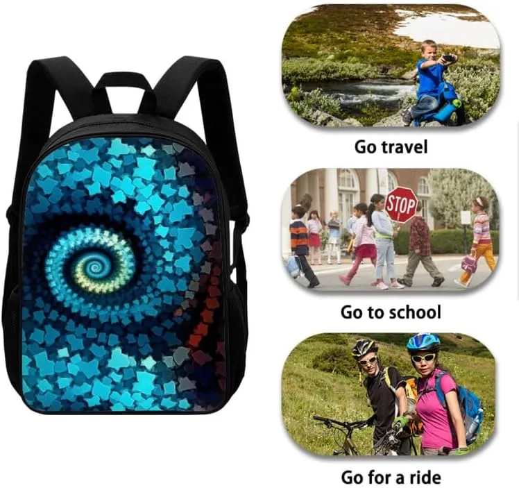 Spiral Marbles Boys Girls Backpacks Sets Marble Painting Canvas Lunch Bag Aesthetic Modern Arts Double Zipper Pencil Box for Junior Senior Students
