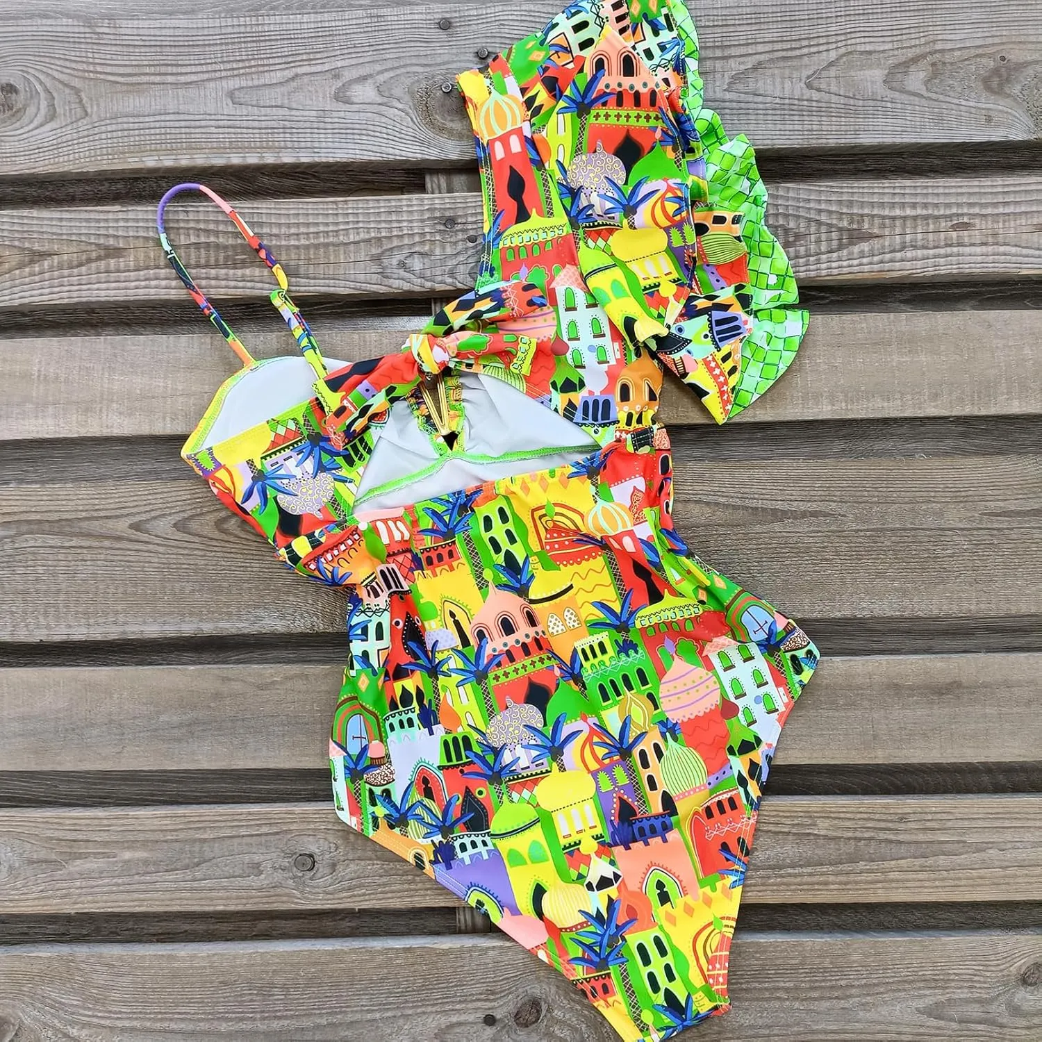 SPORLIKE Women One Piece Swimsuit Ruffle One Shoulder Bathing Suit Padded Monokini
