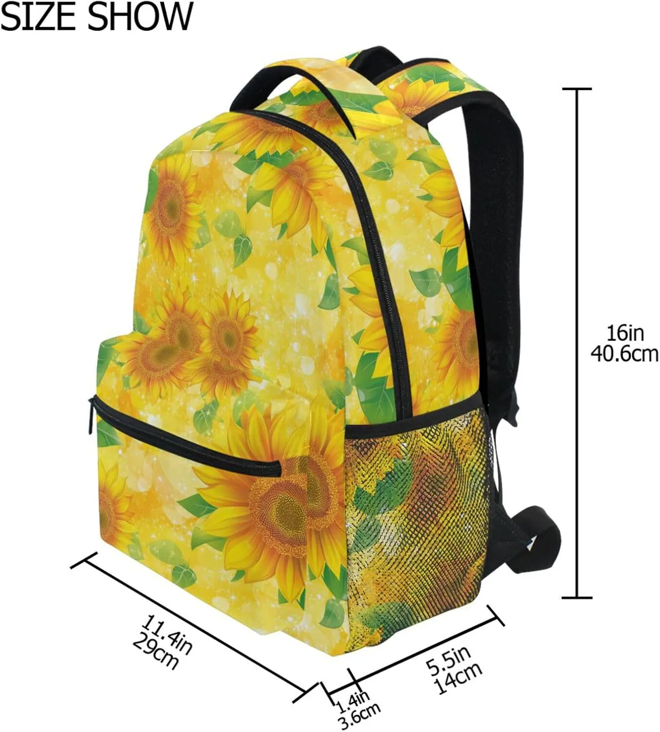 Sport Backpack for Teacher Nurse Fashion School Book Bag with Chest Strap for Business Work College Travel Trip Parents' Day Beautiful Sunflower