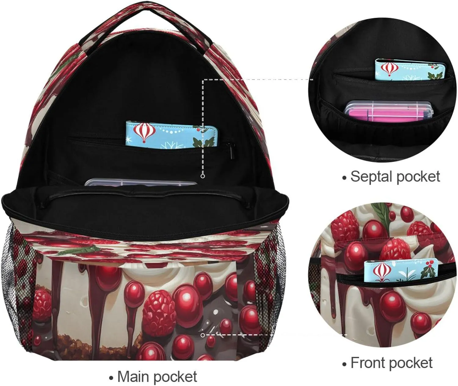 Sport Backpack for Unisex Adult Waterproof College School Computer Bag with Chest Strap Gift Men & Women Black Personalized Cake Trending on Pixiv Concept Art Style