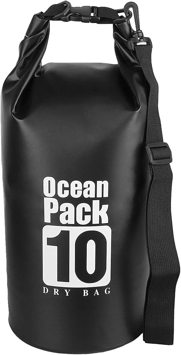 Sportmusies Waterproof Dry Bag - Roll Top Dry Compression Sack Keeps Gear Dry for Kayaking, Beach, Rafting, Boating, Hiking, Camping and Fishing (10L,Black)