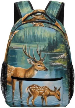 Spring Deer by Mountain Stream Casual Daypack Backpack Laptop Bag Cute Unisex for Travel Business Work