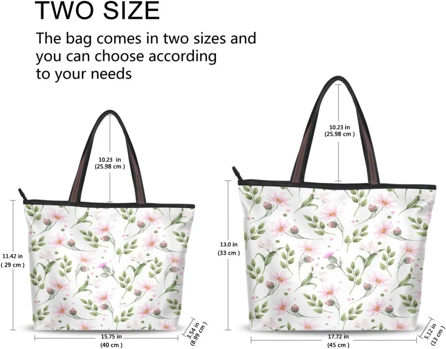 Spring Tote Bag for Women With Zipper Pocket Polyester Tote Purse Flower Handbag
