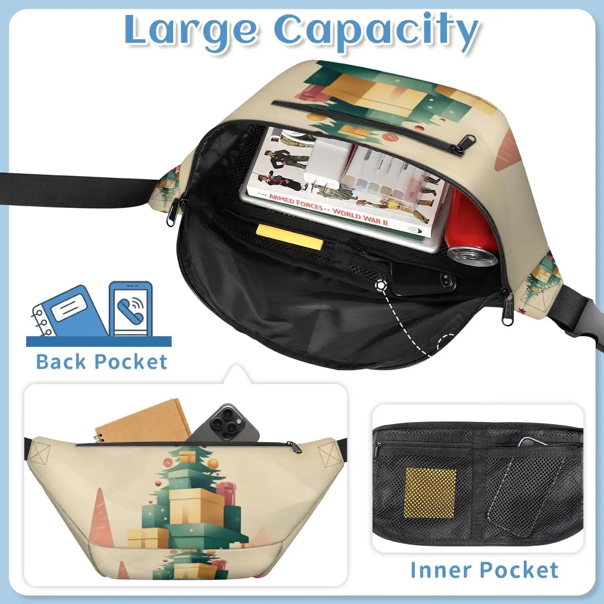 Star Christmas Sling Bag Crossbody Backpack Chest Daypack for Women Sport Travel Hiking Casual Bag Multipurpose Waist Pack With Zipper Closure Adjustable Strap Shoulder Bag
