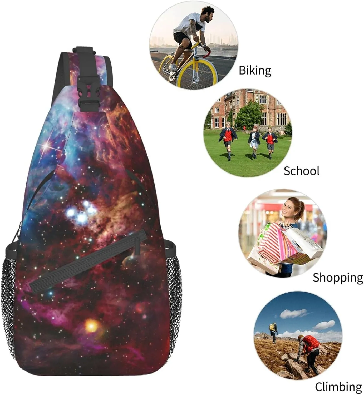 Starfish And Lighthouse Printed Canvas Sling Bag Crossbody Backpack, Hiking Daypack Chest Bag For Women Men