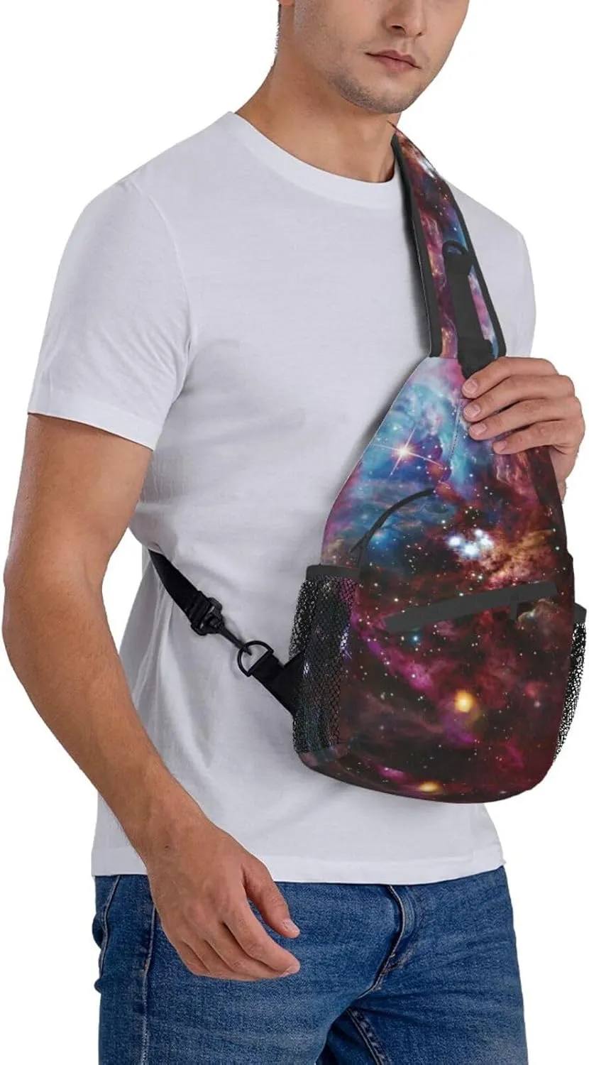 Starfish And Lighthouse Printed Canvas Sling Bag Crossbody Backpack, Hiking Daypack Chest Bag For Women Men