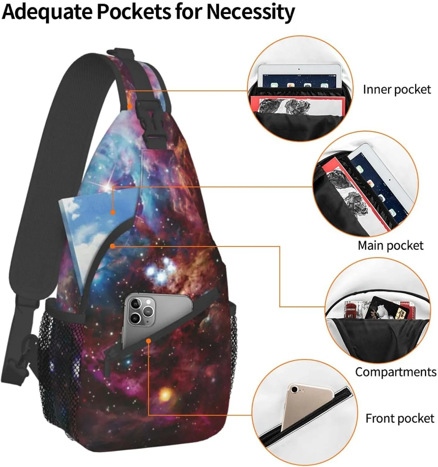 Starfish And Lighthouse Printed Canvas Sling Bag Crossbody Backpack, Hiking Daypack Chest Bag For Women Men
