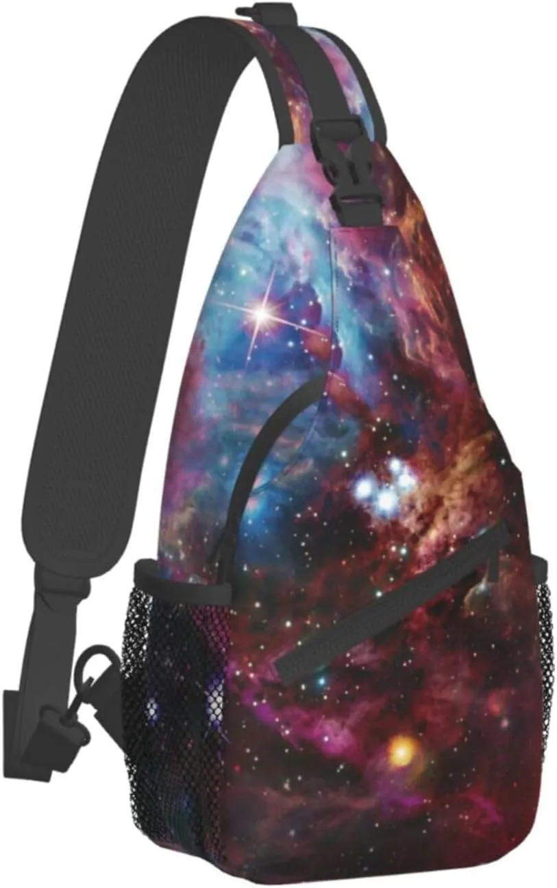 Starfish And Lighthouse Printed Canvas Sling Bag Crossbody Backpack, Hiking Daypack Chest Bag For Women Men