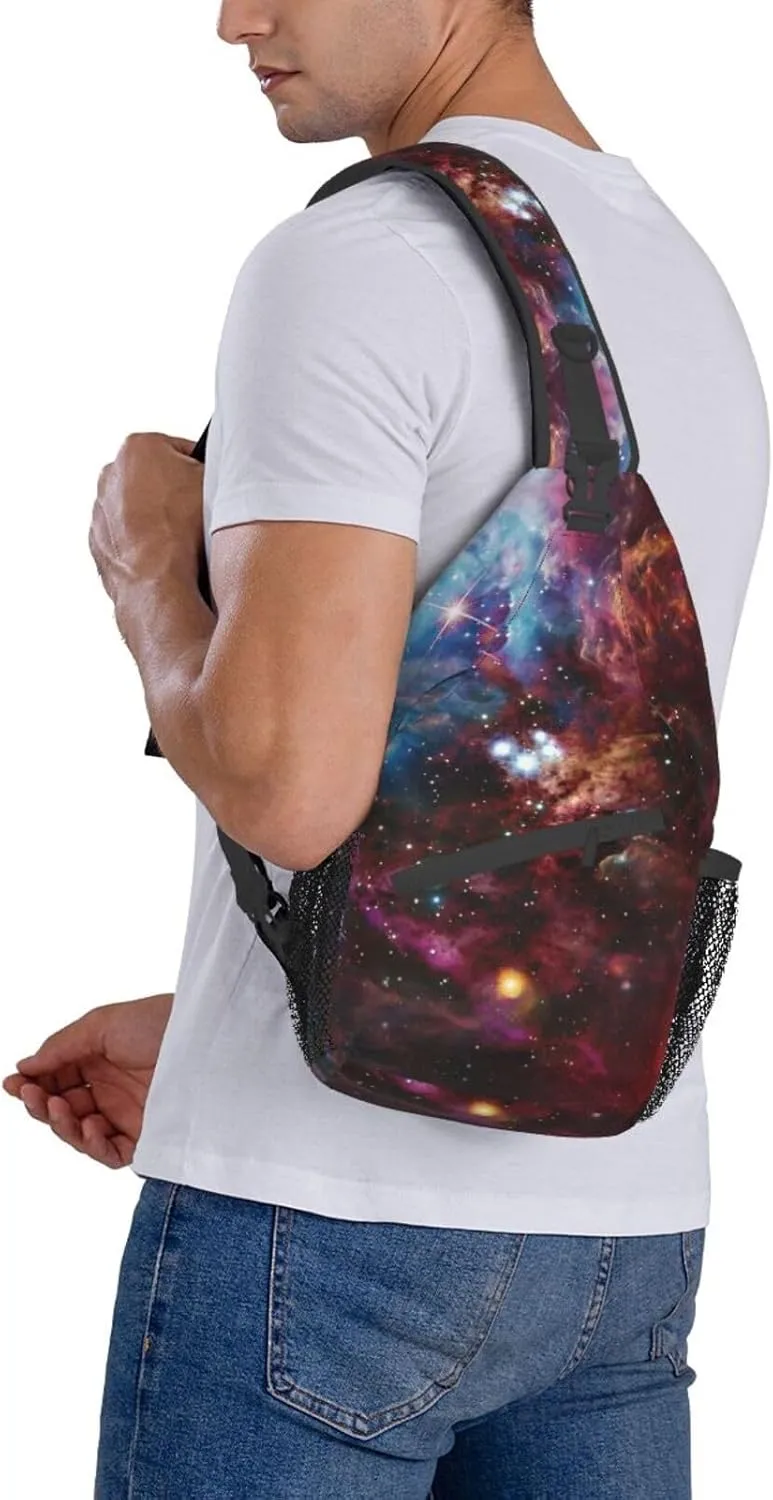 Starfish And Lighthouse Printed Canvas Sling Bag Crossbody Backpack, Hiking Daypack Chest Bag For Women Men