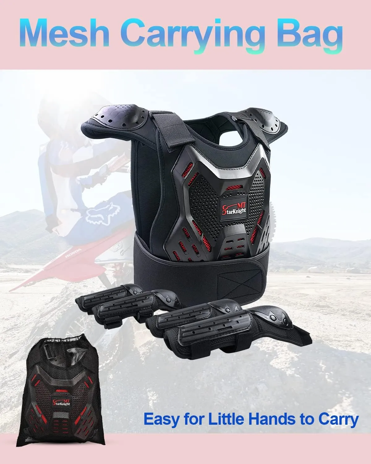 StarknightMT Kids Motorcycle Armor Suit Dirt Bike Gear - Youth Teen Motocross Riding Protector with Knee Elbow Arm Shoulder Protection Pad for Cycling Off-RoadRiding Skiing Skating