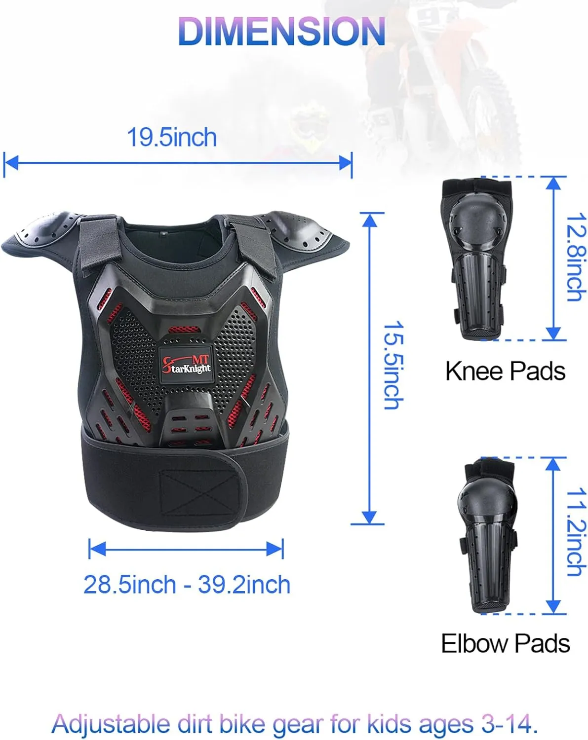 StarknightMT Kids Motorcycle Armor Suit Dirt Bike Gear - Youth Teen Motocross Riding Protector with Knee Elbow Arm Shoulder Protection Pad for Cycling Off-RoadRiding Skiing Skating