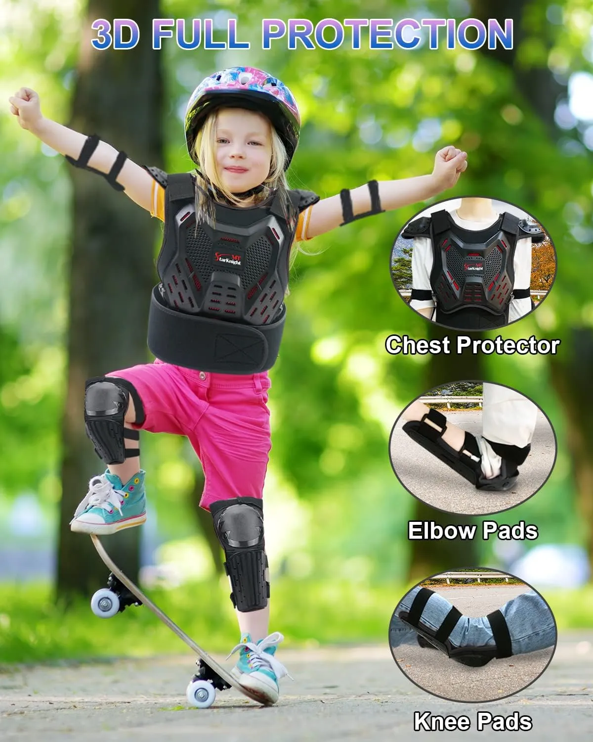 StarknightMT Kids Motorcycle Armor Suit Dirt Bike Gear - Youth Teen Motocross Riding Protector with Knee Elbow Arm Shoulder Protection Pad for Cycling Off-RoadRiding Skiing Skating