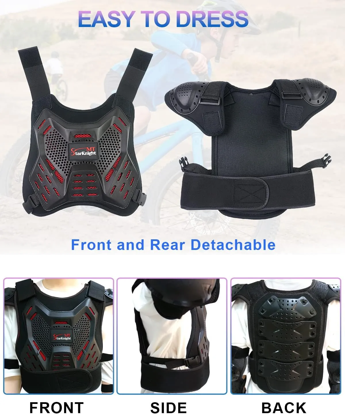 StarknightMT Kids Motorcycle Armor Suit Dirt Bike Gear - Youth Teen Motocross Riding Protector with Knee Elbow Arm Shoulder Protection Pad for Cycling Off-RoadRiding Skiing Skating