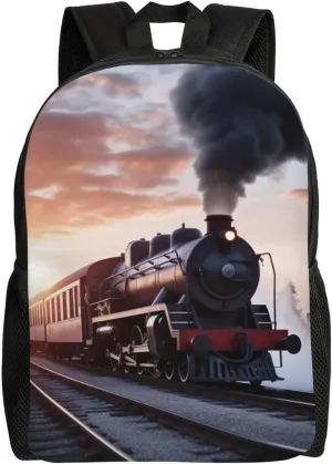 Steam Train Depart Sunset Cute Backpack Waterproof Lightweight Laptop Backpack Shoulder Bag Casual Daypack For Women Men