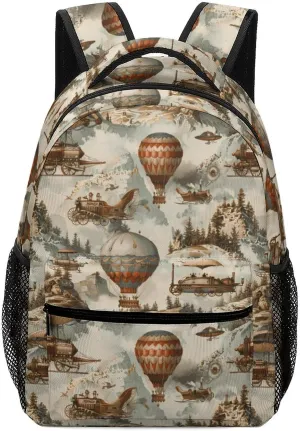 Steampunk Airships Air Balloons Cute Backpacks 16.5″ With Padded Straps Funny Back Pack Daypack Laptop Bag for Work Travel Hiking Camping