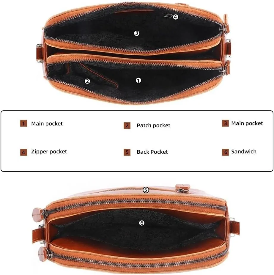 Straps Travel Commuter Purse for Party Women's Genuine Leather Crossbody Retro Shoulder with Adjustable