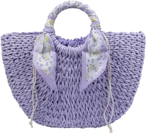 Straw Beach Bag for Women,Boho Chic Straw Purse for Travel, Vacations Summer Woven Tote with Silk Scarf & Shell