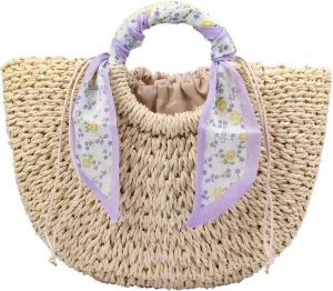 Straw Beach Bag for Women,Boho Chic Straw Purse for Travel, Vacations Summer Woven Tote with Silk Scarf & Shell