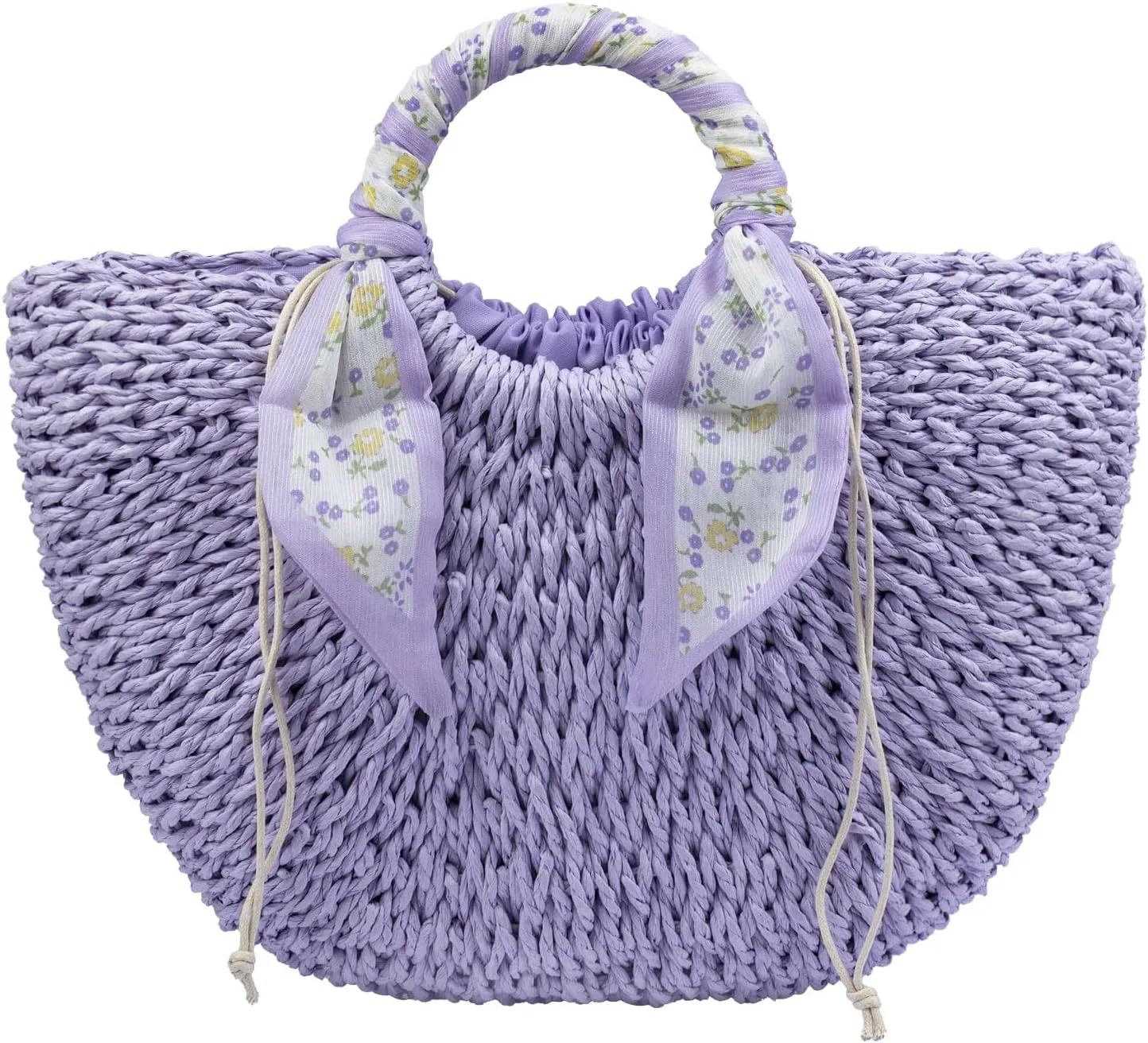 Straw Beach Bag for Women,Boho Chic Straw Purse for Travel, Vacations Summer Woven Tote with Silk Scarf & Shell
