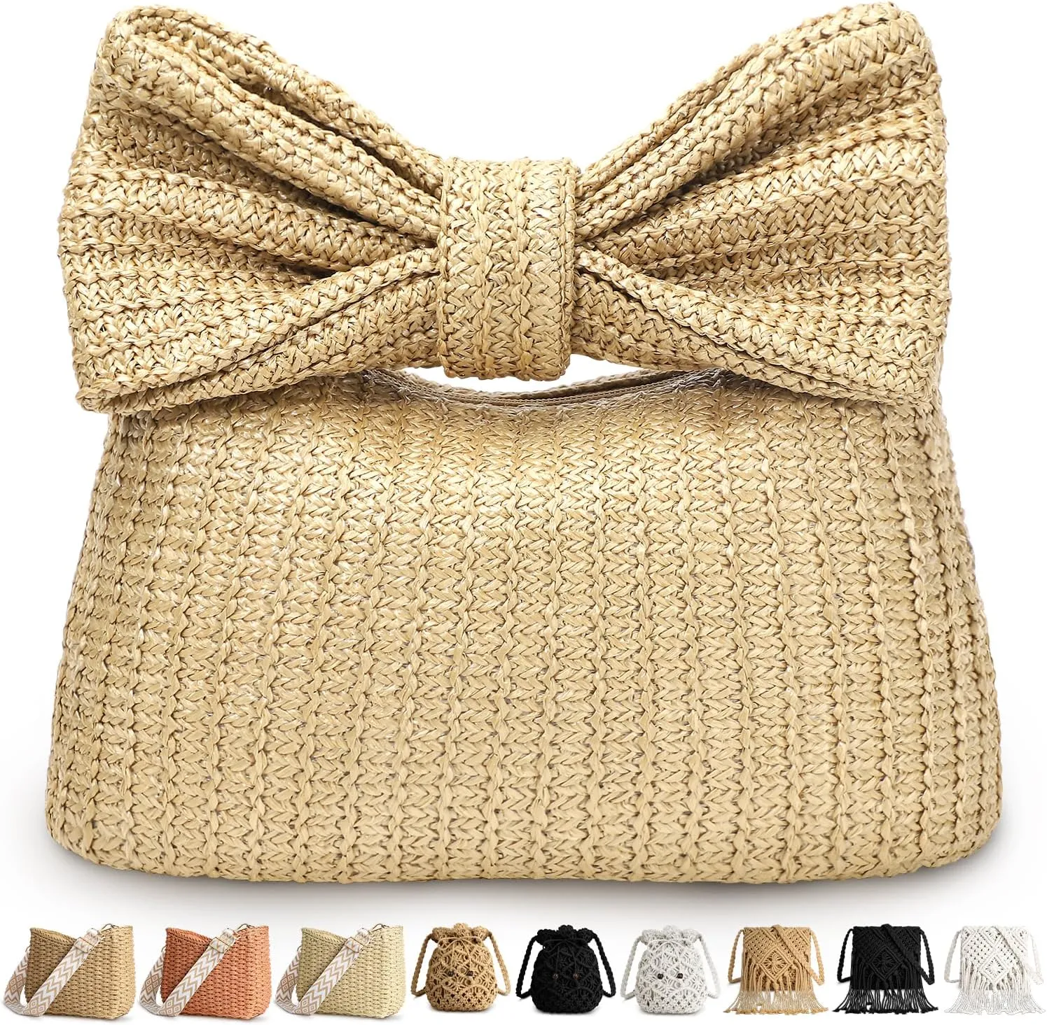 Straw Handbags Purses Crossbody Pocketbook Bag Casual Woven Beach Bags Summer Hobo Hippie Chic Tote Bags with Chain