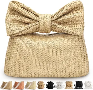 Straw Handbags Purses Crossbody Pocketbook Bag Casual Woven Beach Bags Summer Hobo Hippie Chic Tote Bags with Chain