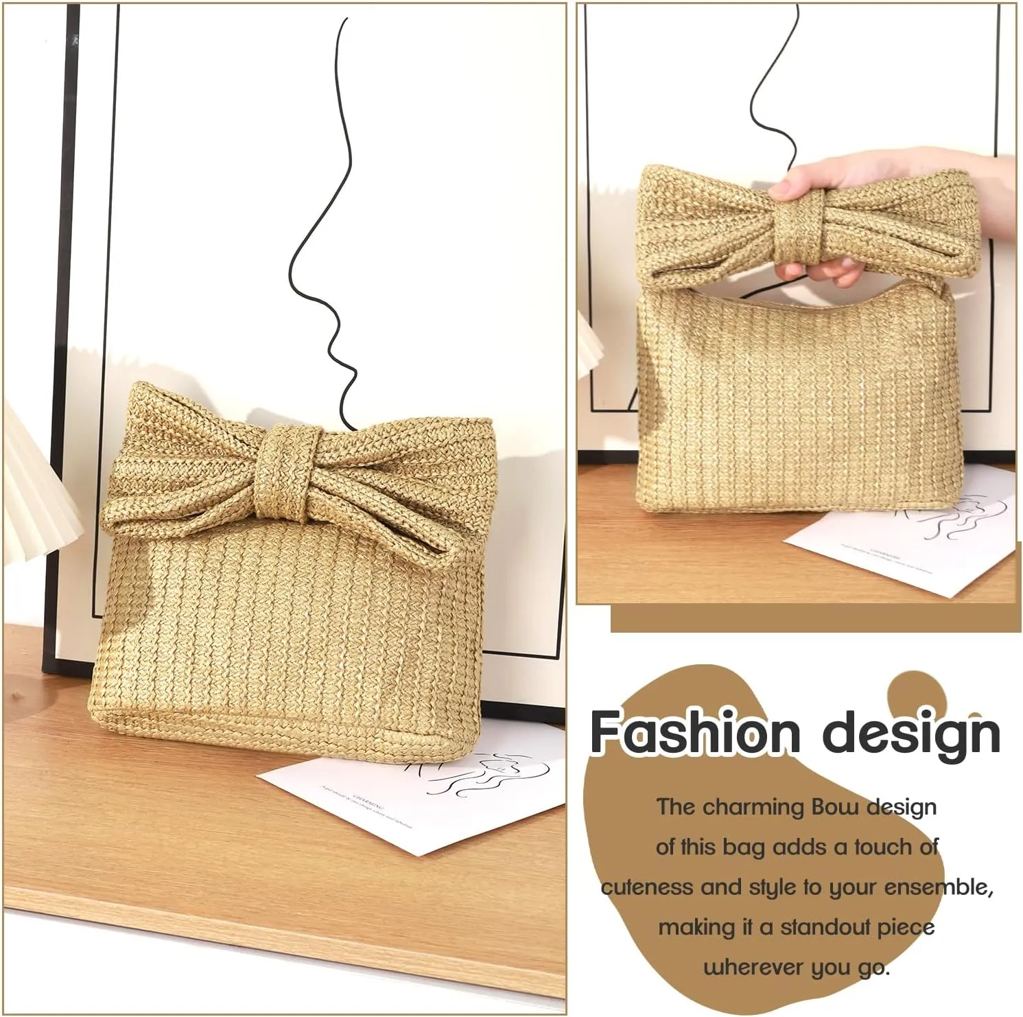 Straw Handbags Purses Crossbody Pocketbook Bag Casual Woven Beach Bags Summer Hobo Hippie Chic Tote Bags with Chain