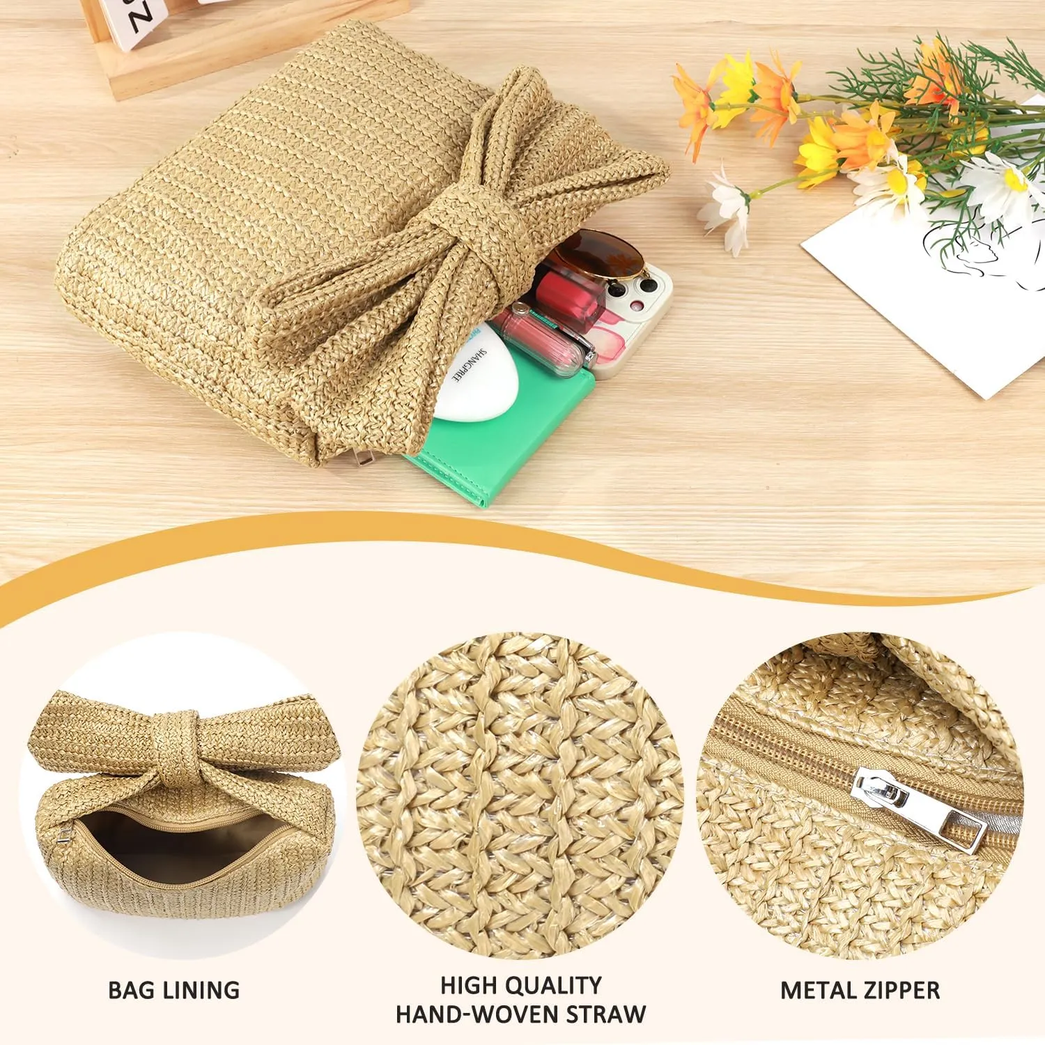 Straw Handbags Purses Crossbody Pocketbook Bag Casual Woven Beach Bags Summer Hobo Hippie Chic Tote Bags with Chain