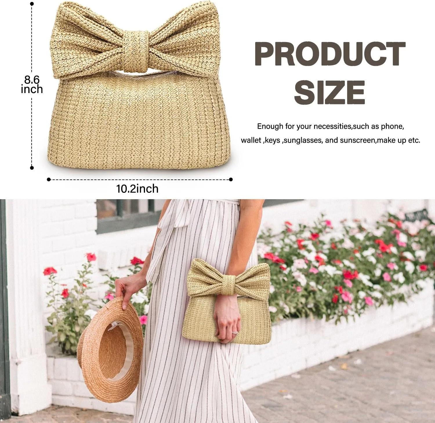 Straw Handbags Purses Crossbody Pocketbook Bag Casual Woven Beach Bags Summer Hobo Hippie Chic Tote Bags with Chain