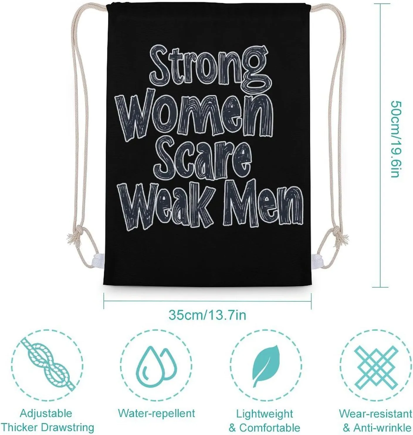 Strong Women Scare Weak Men Unisex Backpack Casual Daypacks Canvas Bag for Camping Hiking Travel 35x50cm