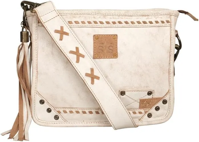 STS Ranchwear Womens Cremello Mae White/Tan Leather Crossbody Bag