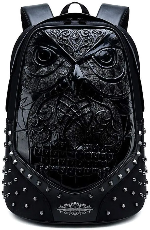 Studded Backpack 3D Owl Cartoon Laptop Computer Handbags Travelling Rucksack Bag