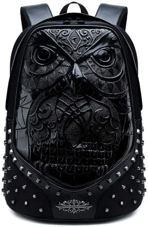 Studded Backpack 3D Owl Cartoon Laptop Computer Handbags Travelling Rucksack Bag