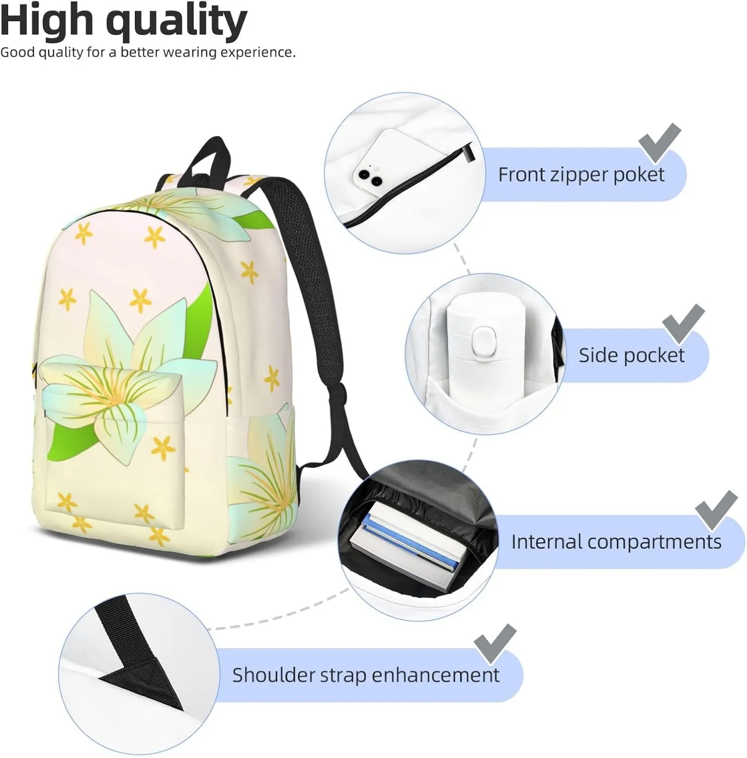 Stylish Canvas Casual Lightweight Backpack For Men, Women,Blooming Daffodils Laptop Travel Rucksack, Medium