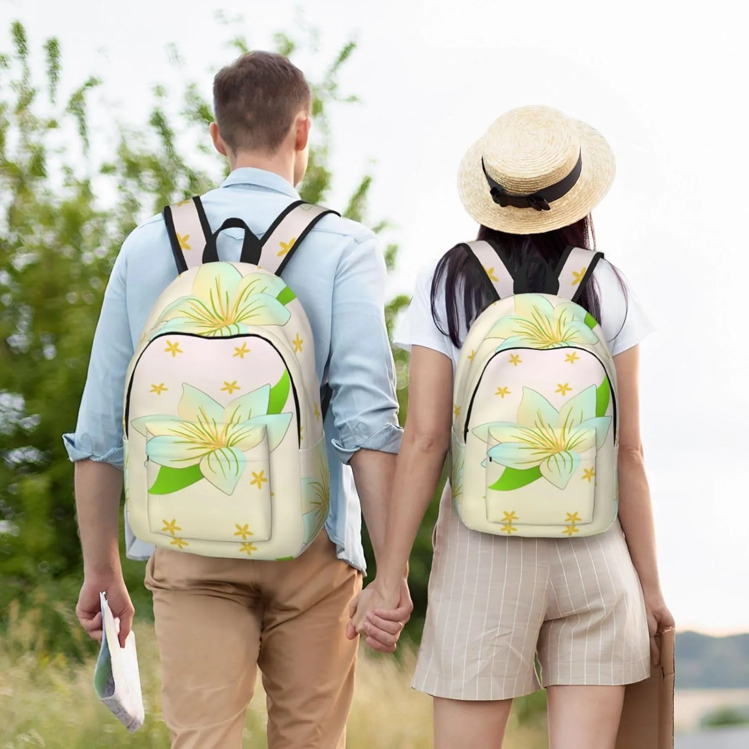 Stylish Canvas Casual Lightweight Backpack For Men, Women,Blooming Daffodils Laptop Travel Rucksack, Medium