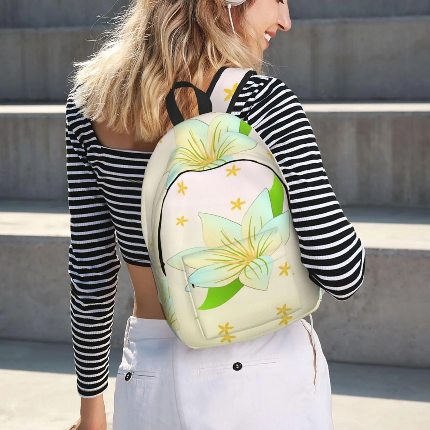Stylish Canvas Casual Lightweight Backpack For Men, Women,Blooming Daffodils Laptop Travel Rucksack, Medium