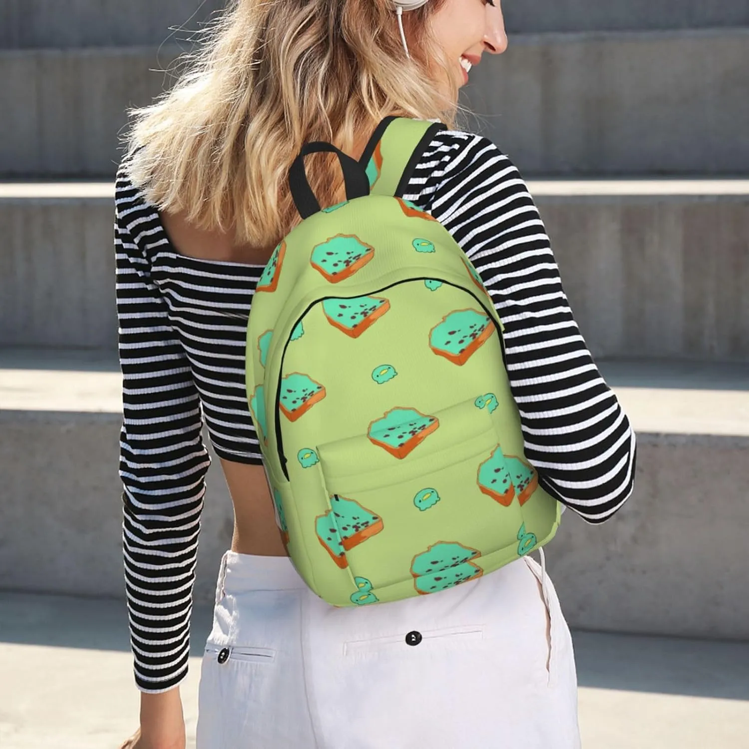 Stylish Canvas Casual Lightweight Backpack For Men, Women,Cartoon Bread Slices Laptop Travel Rucksack, Medium