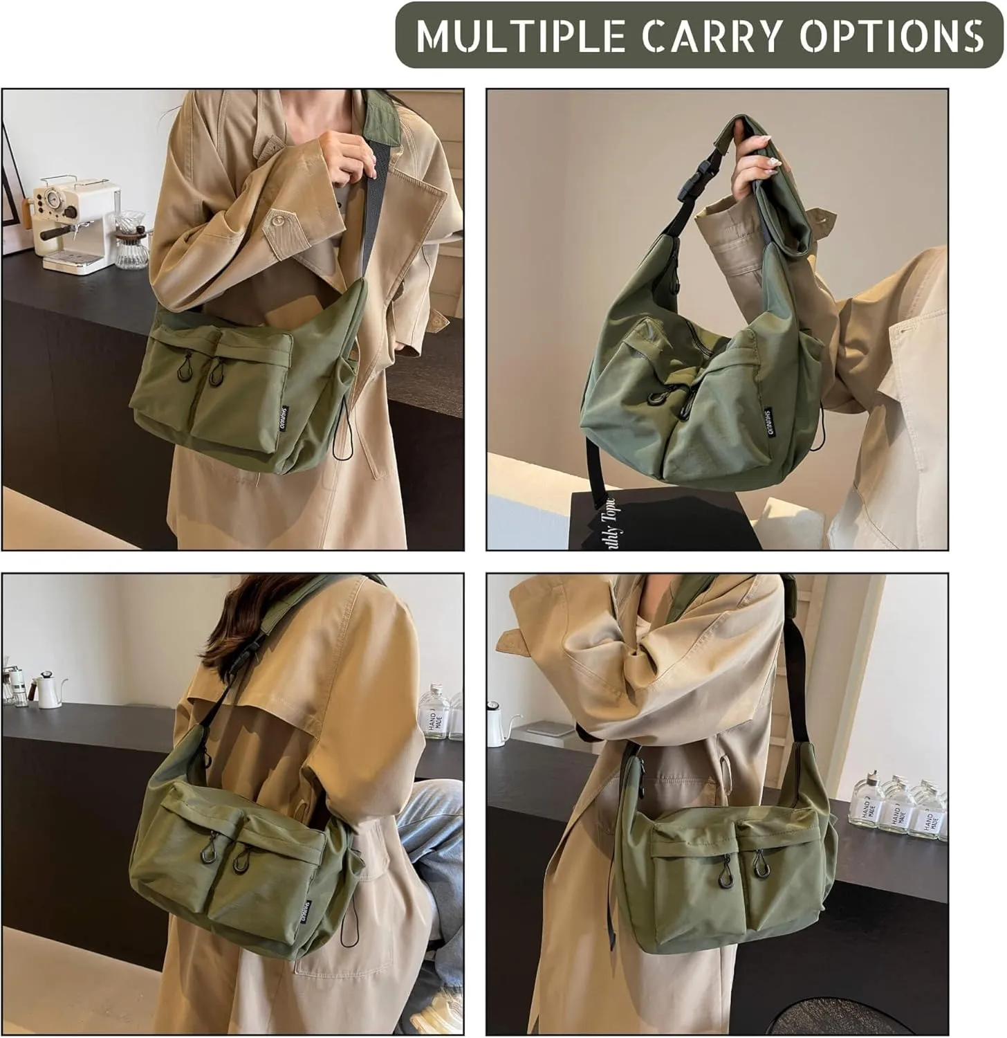 Stylish Canvas Crossbody Crescent Bag for Women, Medium Lightweight Hobo Bag