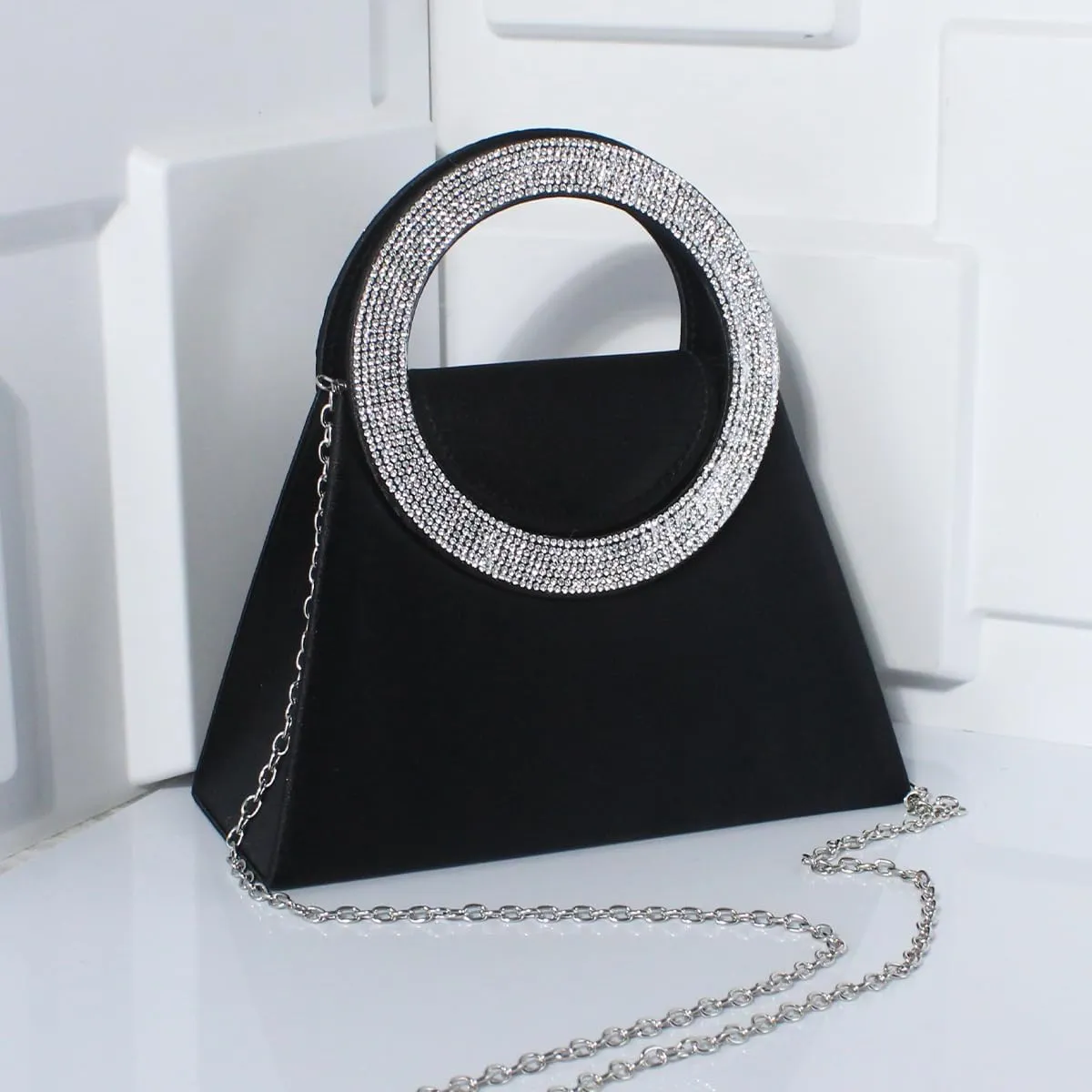 Stylish diamond set tote Ring Tote party bag Silk shoulder bag Elegant crossbody bag