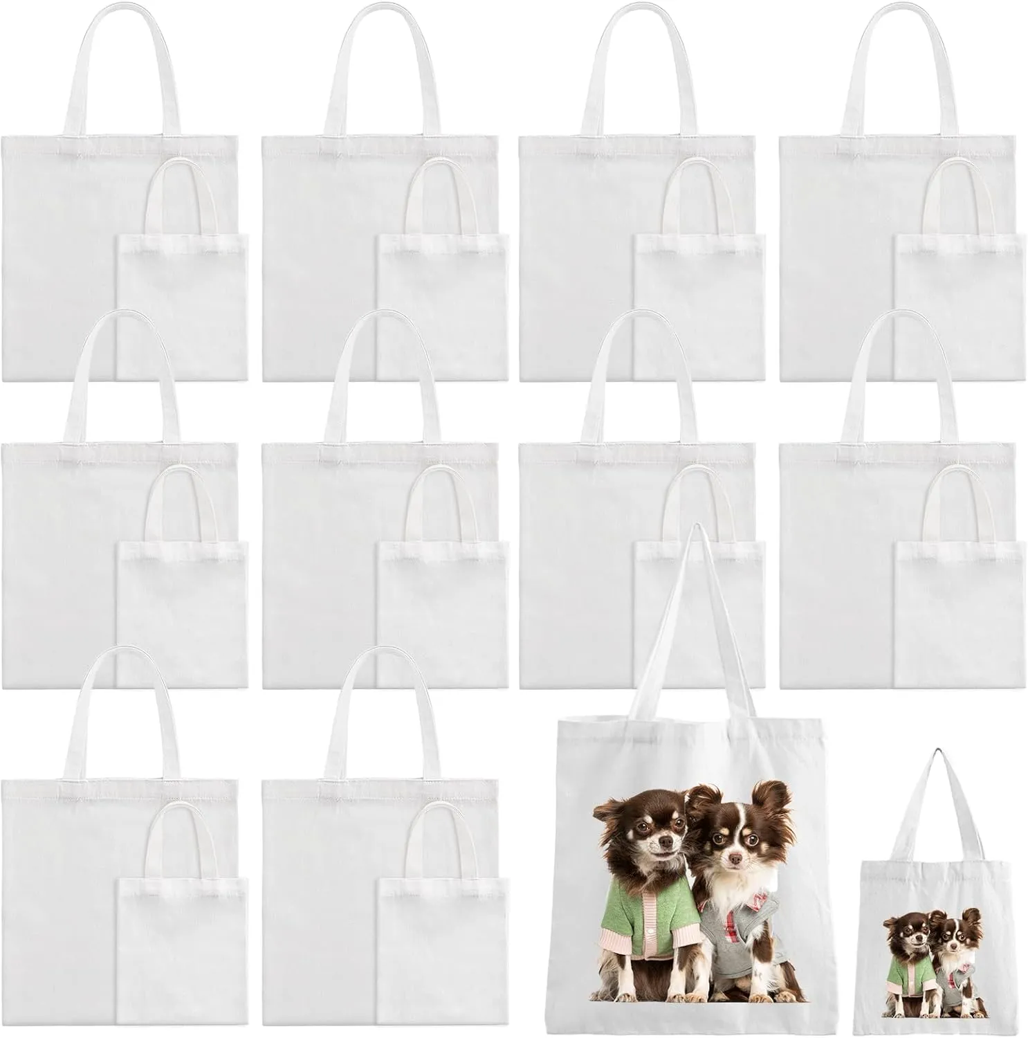 Sublimation Blank Tote Bags, 20Pack Canvas Tote Bags 16.1 x 15.4 Inch, 9.1 x 8.3 Inch Small Canvas Tote Bag Reusable Grocery Bags Shopping Cloth Bag for Heat Transfer, DIY, Decorating Craft, White
