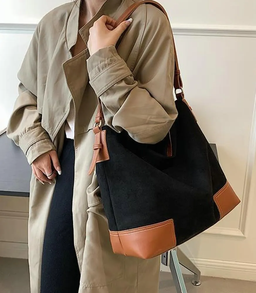 Suede Bag for Women Suede Tote Bag Large Suede Purses Handbag Fashion Suede Tote Bag Slouchy Bag Shoulder Bag for Travel Work