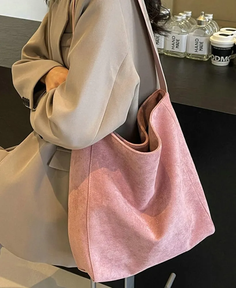 Suede Bag for Women Suede Tote Bag Large Suede Purses Handbag Fashion Suede Tote Bag Slouchy Bag Shoulder Bag for Travel Work