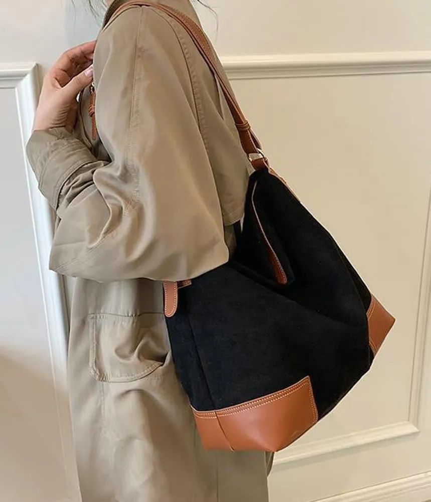 Suede Bag for Women Suede Tote Bag Large Suede Purses Handbag Fashion Suede Tote Bag Slouchy Bag Shoulder Bag for Travel Work