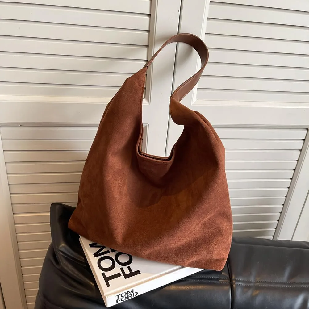 Suede Bag for Women, Vintage Shoulder Hobo Bag, Fashion Slouchy Tote Bag, Soft Crossbody Purse Handbags Trendy