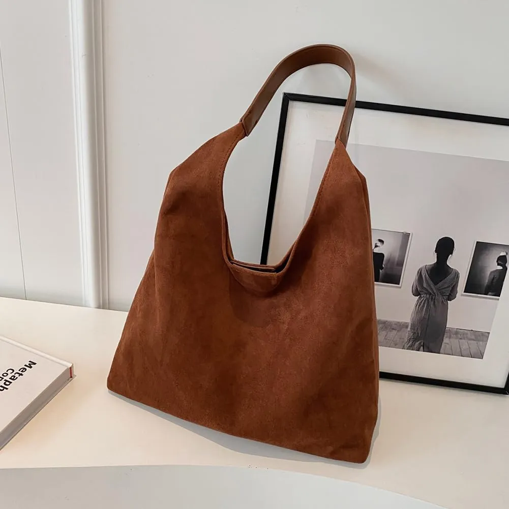 Suede Bag for Women, Vintage Shoulder Hobo Bag, Fashion Slouchy Tote Bag, Soft Crossbody Purse Handbags Trendy