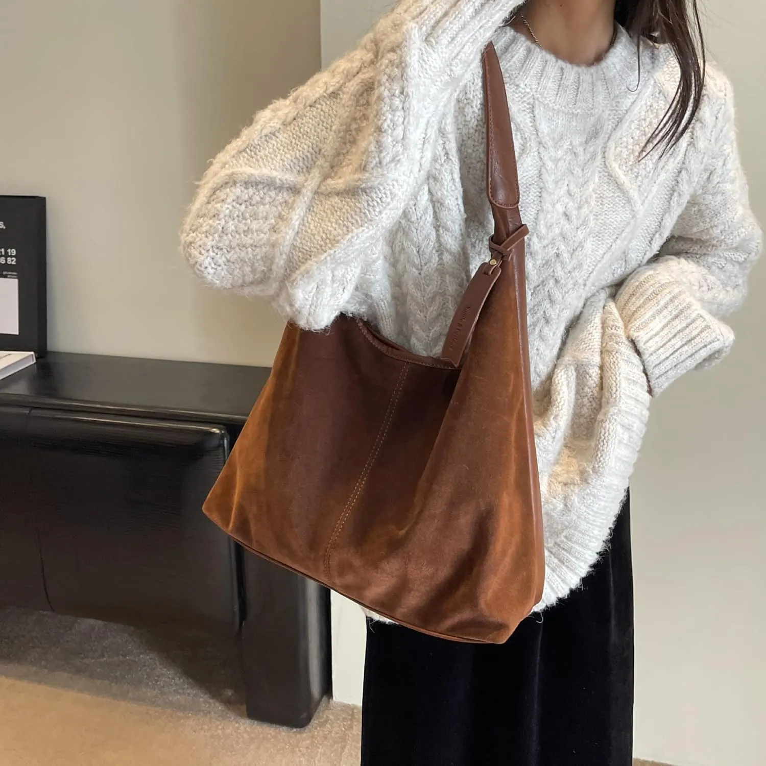 Suede Bag Suede Tote Bag Brown Suede Shouder Purse Work Hobo Handbags Fall Aesthetics